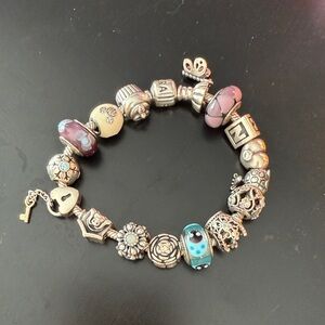 Pandora Silver Bracelet with multiple Charms